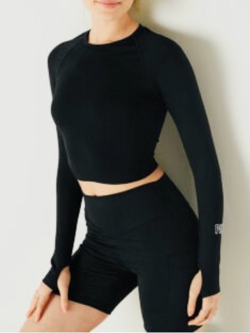 Victoria's Secret Black Long-Sleeve Crop Top with Thumbholes